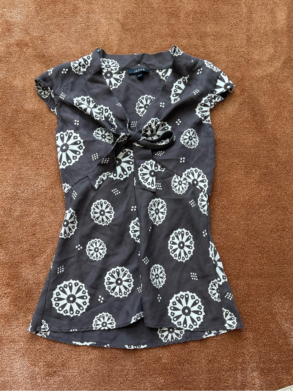 Jacob Black Silk Blouse with Cream Medallion Print